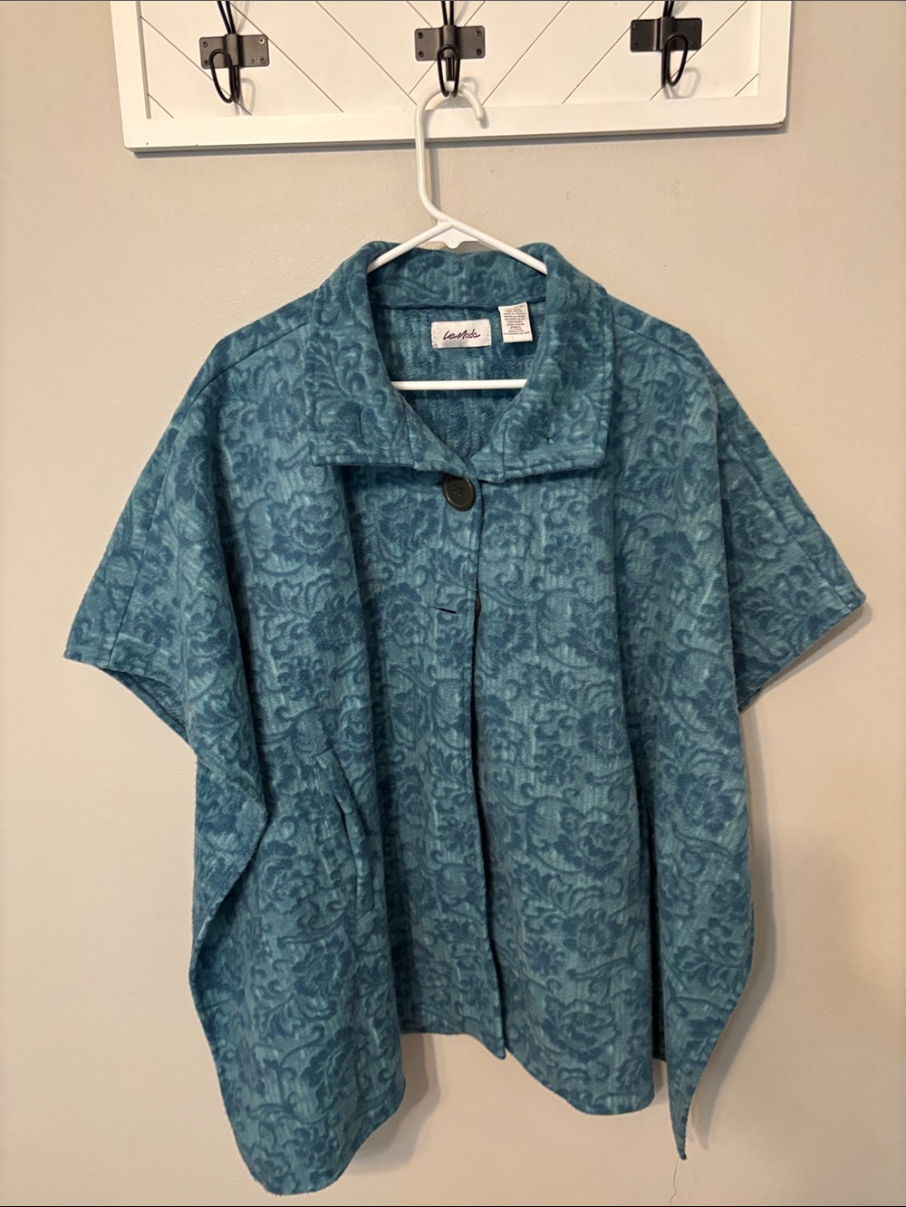 LeModa Lightweight Teal Blue Patterned Short Sleeve Jacket - Casual Coverup